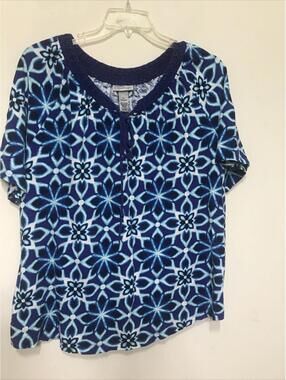 Liz & Me for Catherines Women's Plus Size 1X Blue Patterned Cotton Top